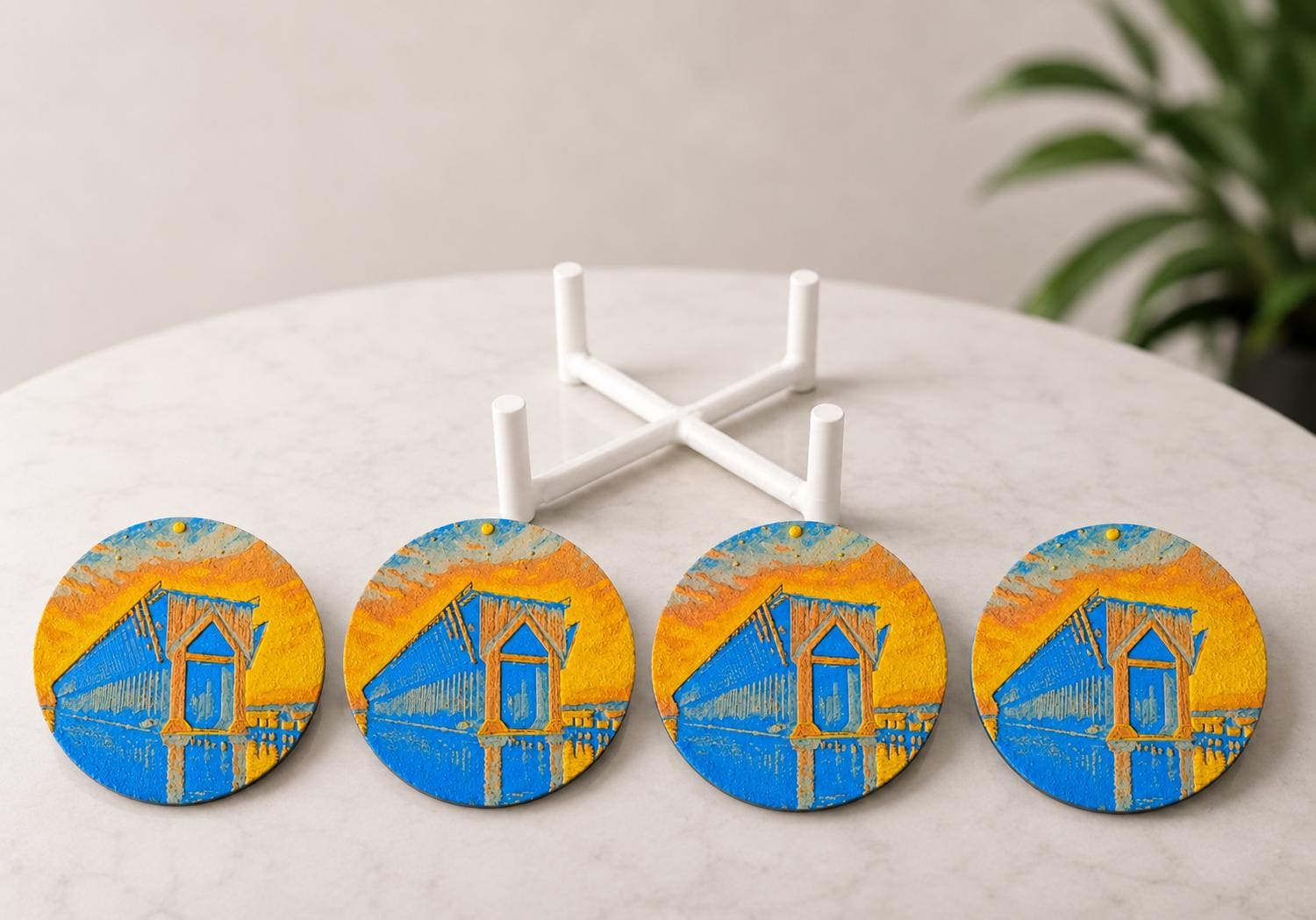 Marquette Ore Dock Coaster Set – 4pc with Holder, Cork Bottoms, Custom, UP Michigan Décor