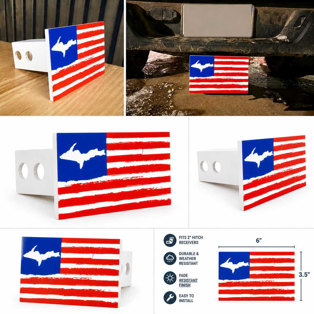 Yooper Spirit American Flag Hitch Cover - 2" - Upper Peninsula of Michigan