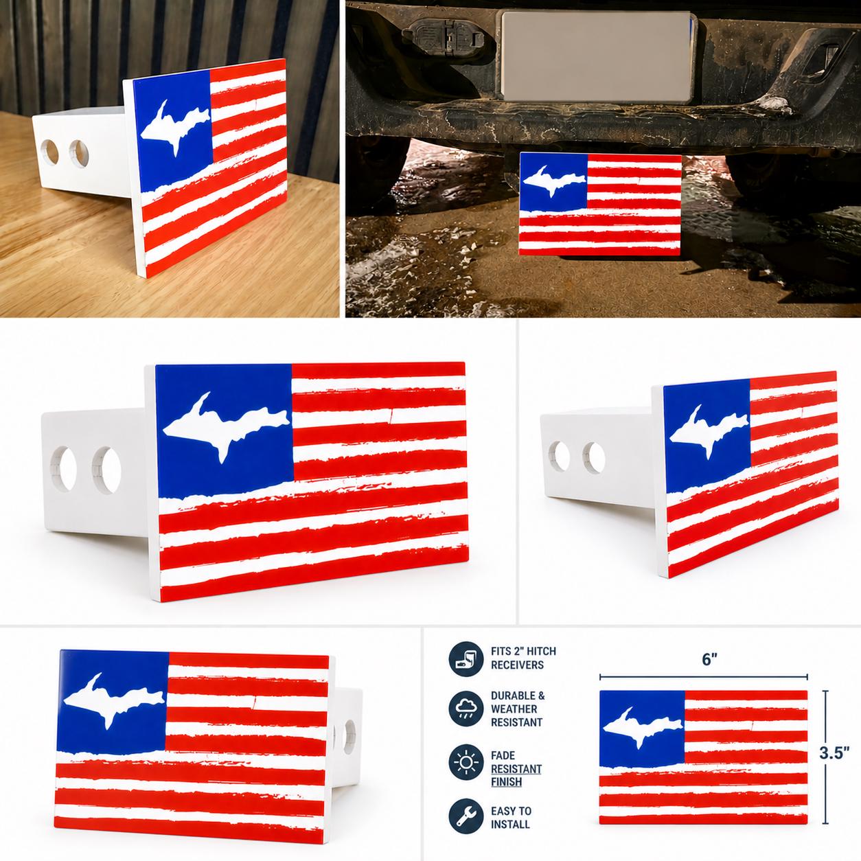 Yooper Spirit American Flag Hitch Cover - 2" - Upper Peninsula of Michigan
