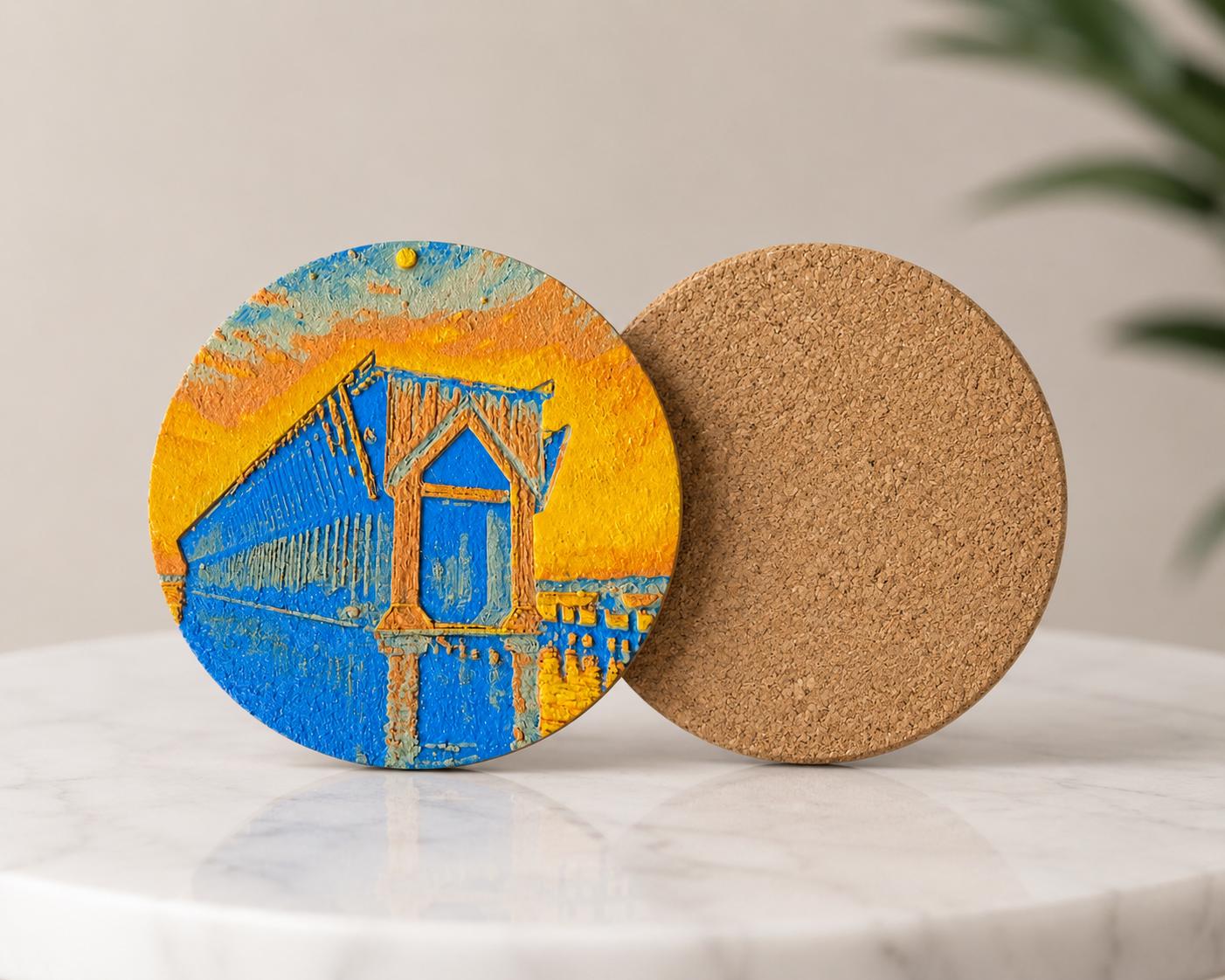 Marquette Ore Dock Coaster Set – 4pc with Holder, Cork Bottoms, Custom, UP Michigan Décor