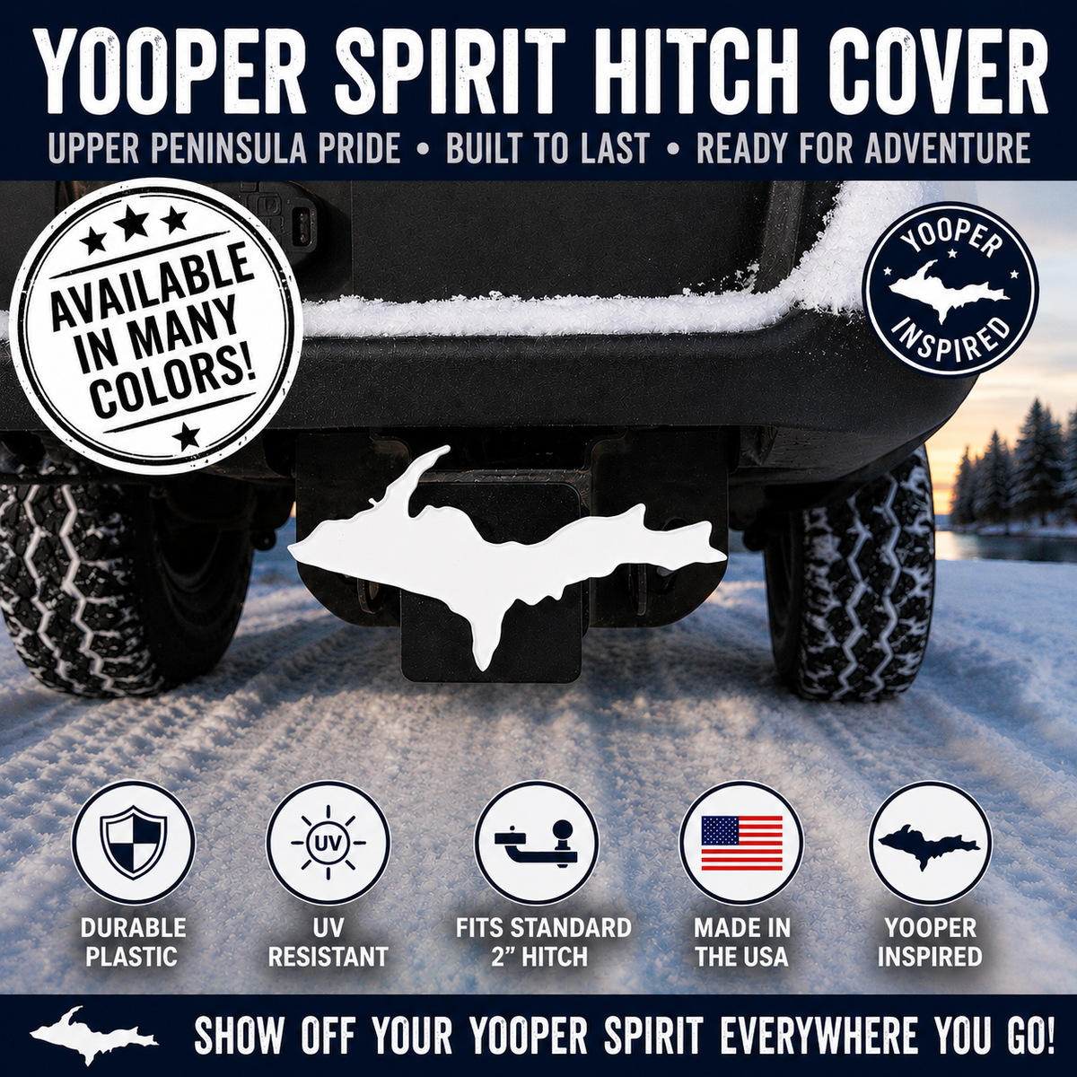 Large Yooper Spirit Hitch Cover - 2" - Upper Peninsula of Michigan