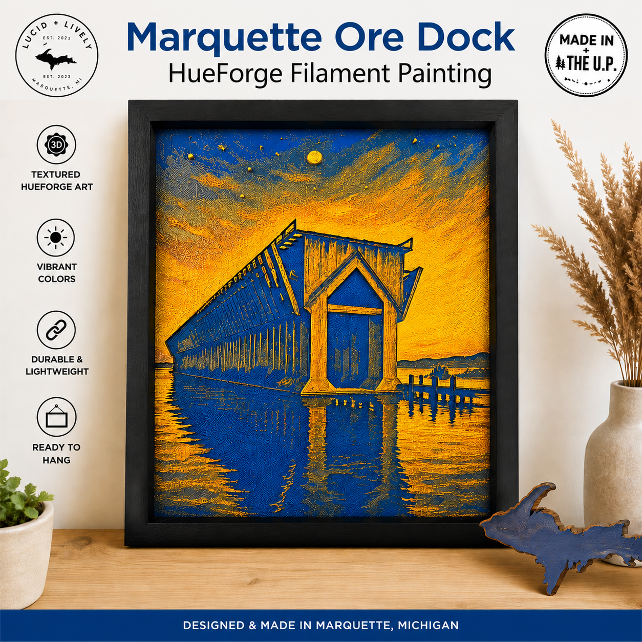 Marquette Michigan Ore Dock HueForge Filament Painting