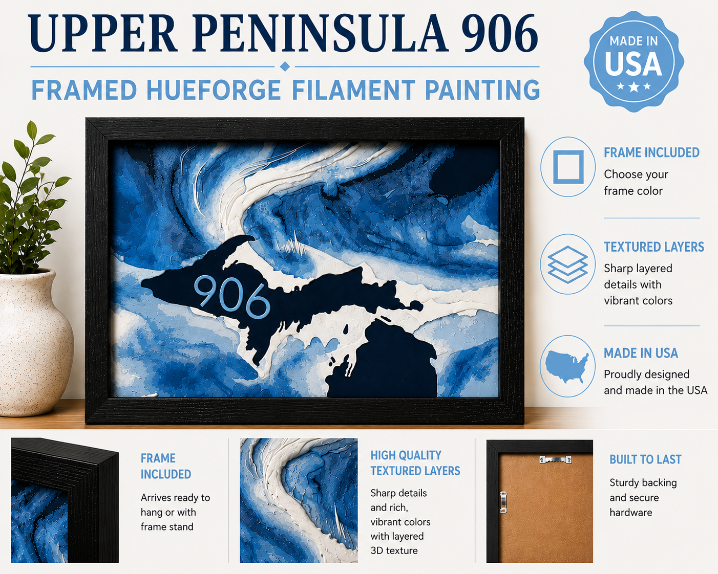 Upper Peninsula Michigan 906 HueForge Filament Painting