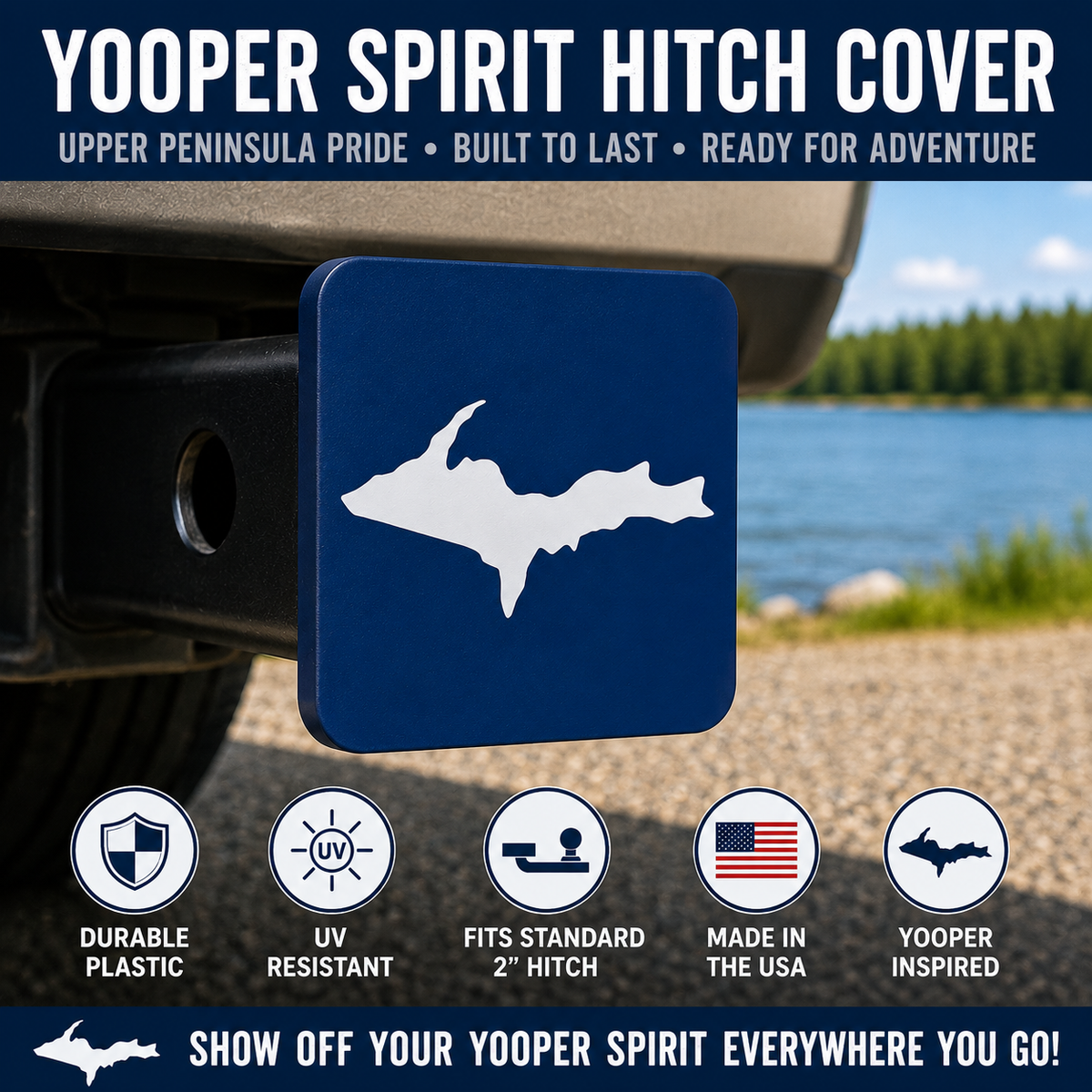 Small Yooper Spirit Hitch Cover - 2" - Upper Peninsula of Michigan