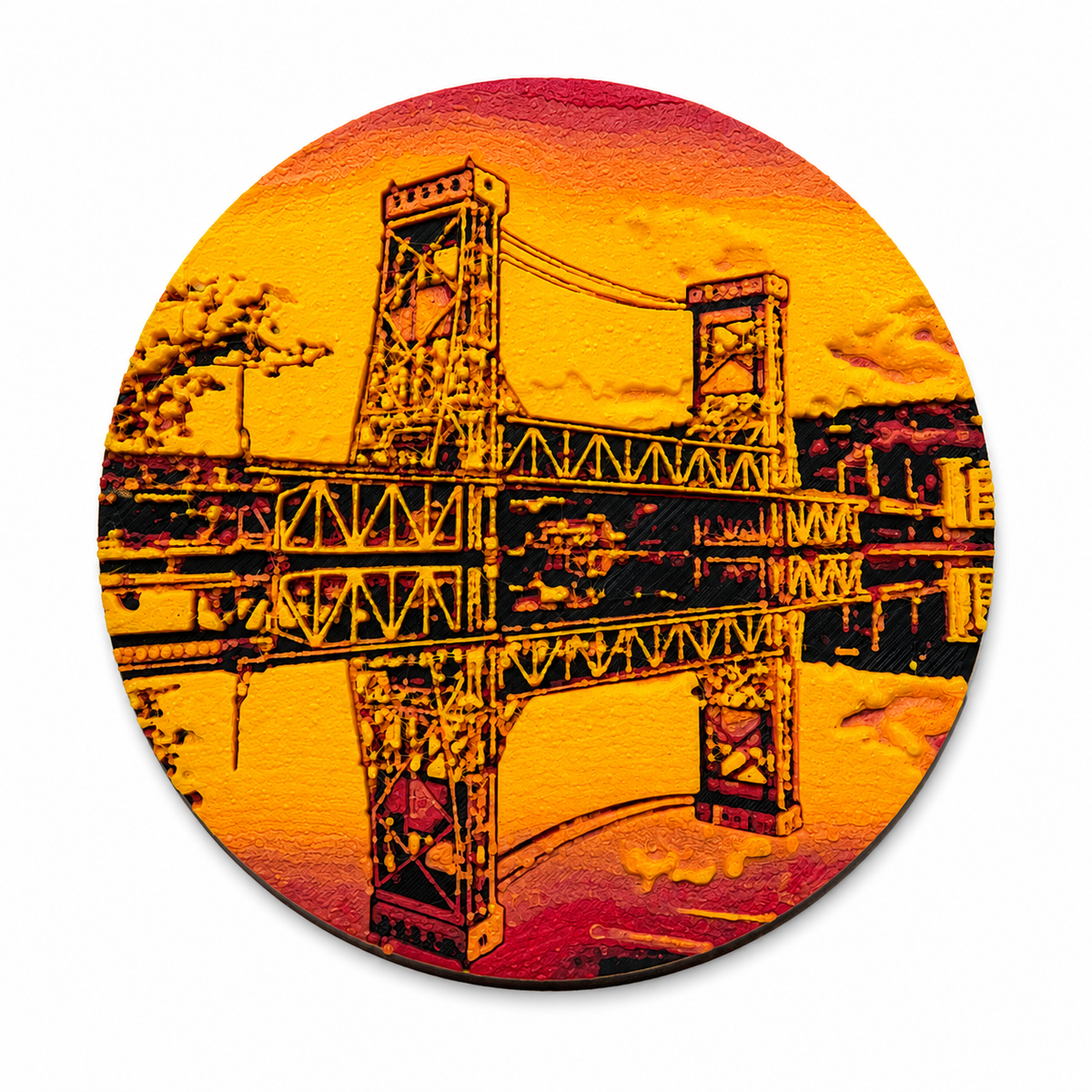 Portage Lake Lift Bridge Drink Coaster Set – 4pc with Holder, Cork Bottoms, Custom, Houghton, Hancock