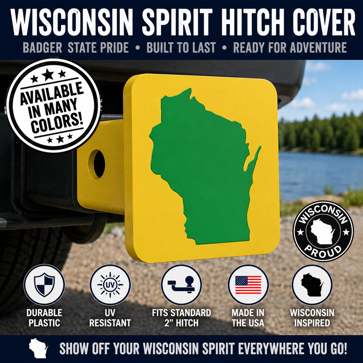 Wisconsin Spirit Hitch Cover – Durable Trailer Hitch Cover - 2"